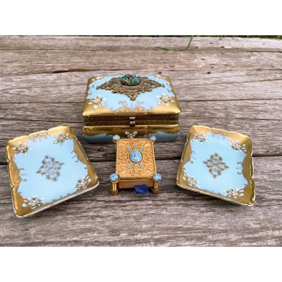 Vintage Lenwile Ardalt Porcelain Glass Jewel Vanity Set Box Match safe Trays - Picture 2 of 16